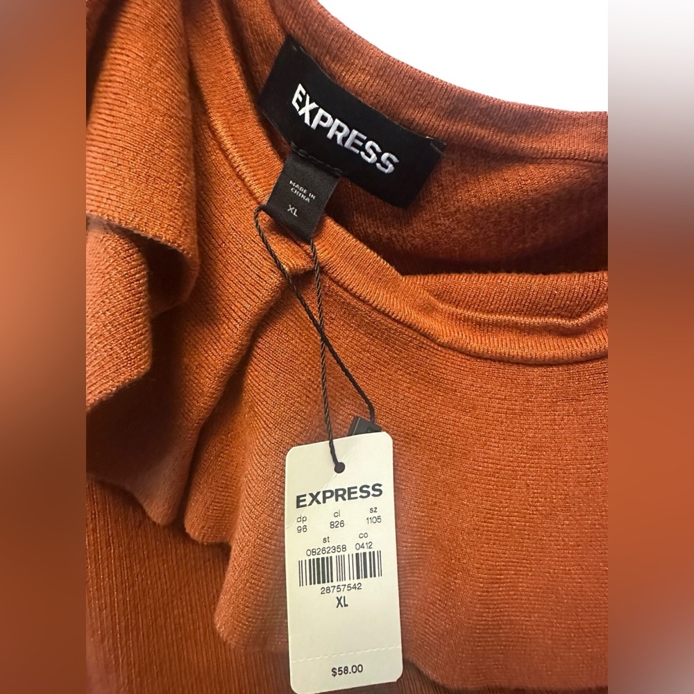 NWT Rust Ruffle One-Shoulder Crop Top - Picture 3 of 4